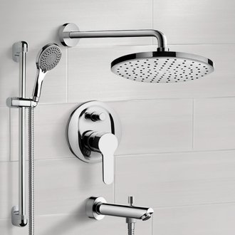 Tub and Shower Faucet Chrome Tub and Shower Faucet Set With Rain Shower Head and Hand Shower Remer TSR53